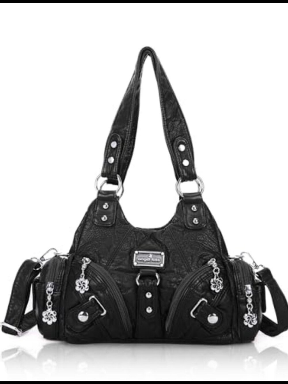 Vegan Leather Hobo Shoulder Bag Multi-Pocket Tote